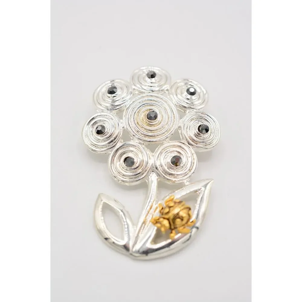 Danecraft Vintage Flower Pin Brooch Ladybug Rhinestone Signed NOS 1980s BinA10